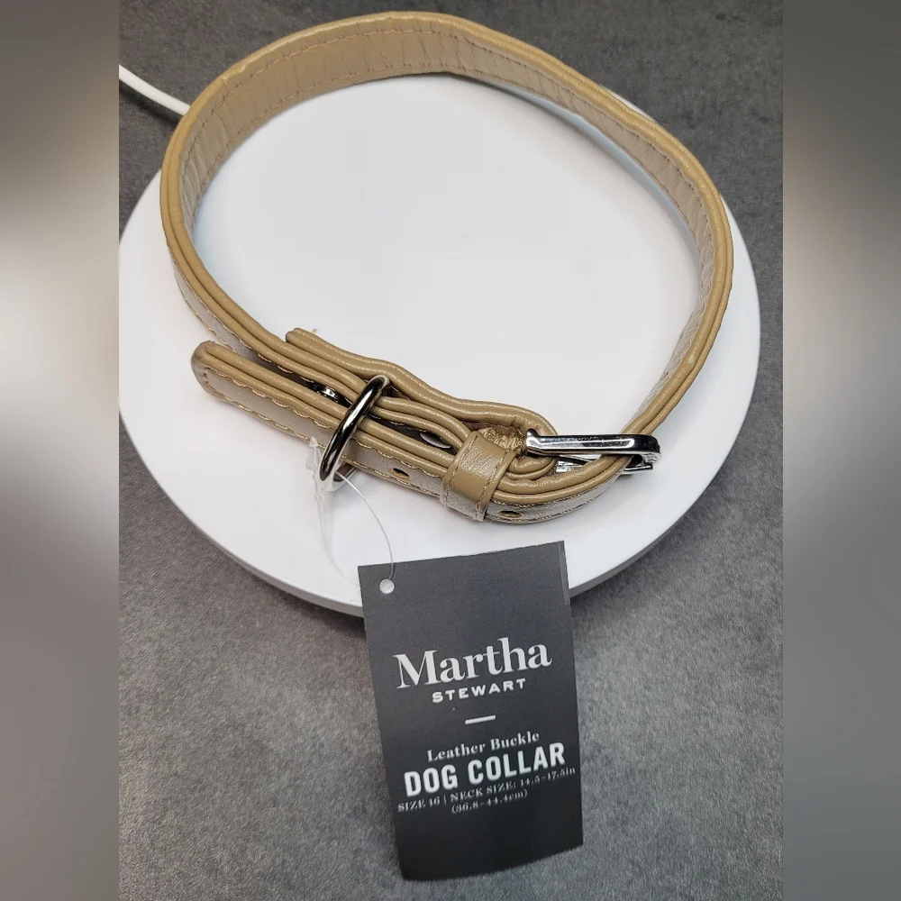 Martha Stewart Faux Leather Buckle Dog Collar Medium Brown